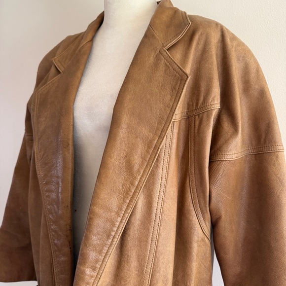 Relaxed Fit Brown Leather Blazer Jacket - Picture 3 of 6